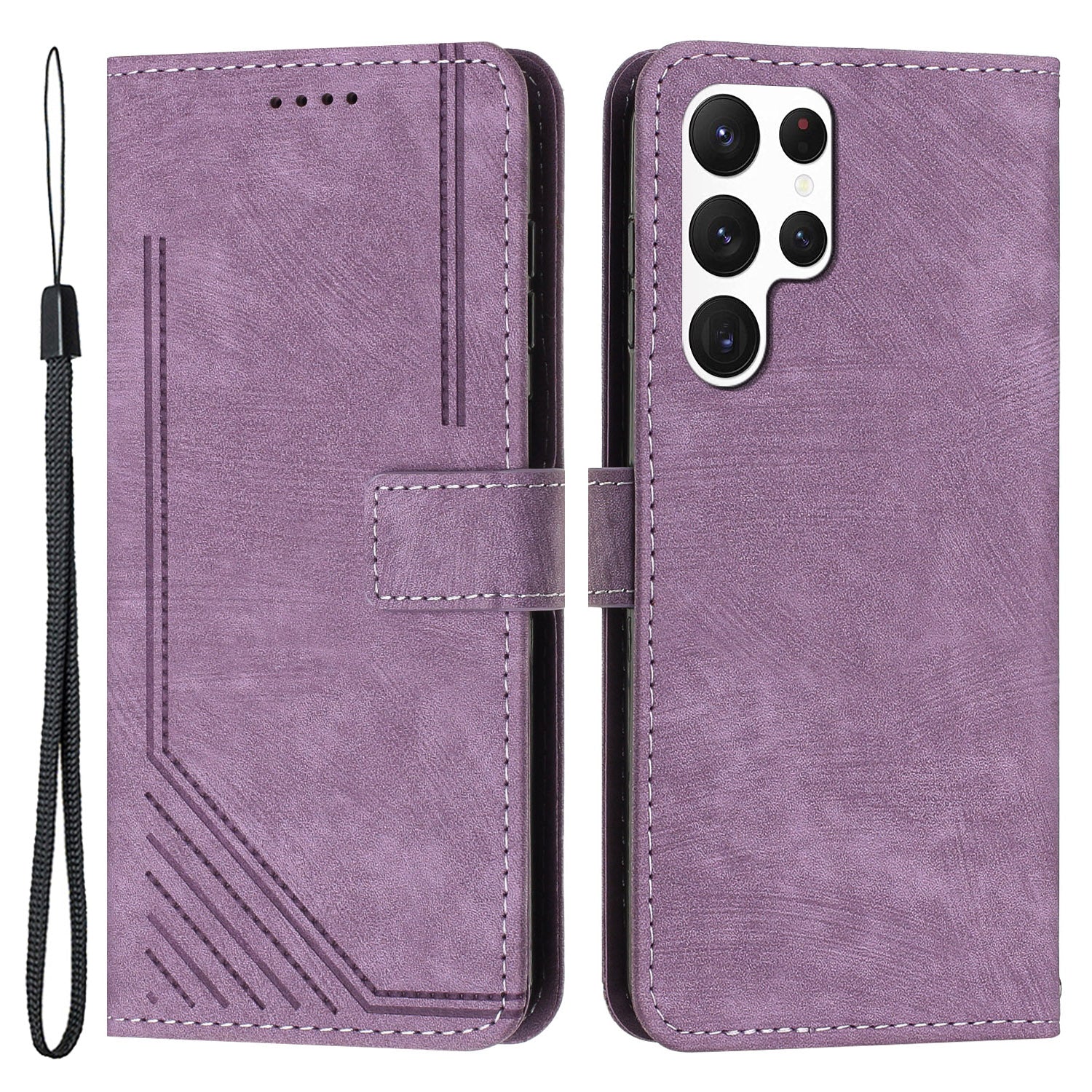 For Samsung Galaxy S22 Ultra 5G Anti-Drop Phone Case Skin-Touch Lines Imprinted PU Leather Wallet Cover For Samsung Galaxy S22 Ultra 5G Anti-Drop Phone Case Skin-Touch Lines Imprinted PU Leather Wallet Cover